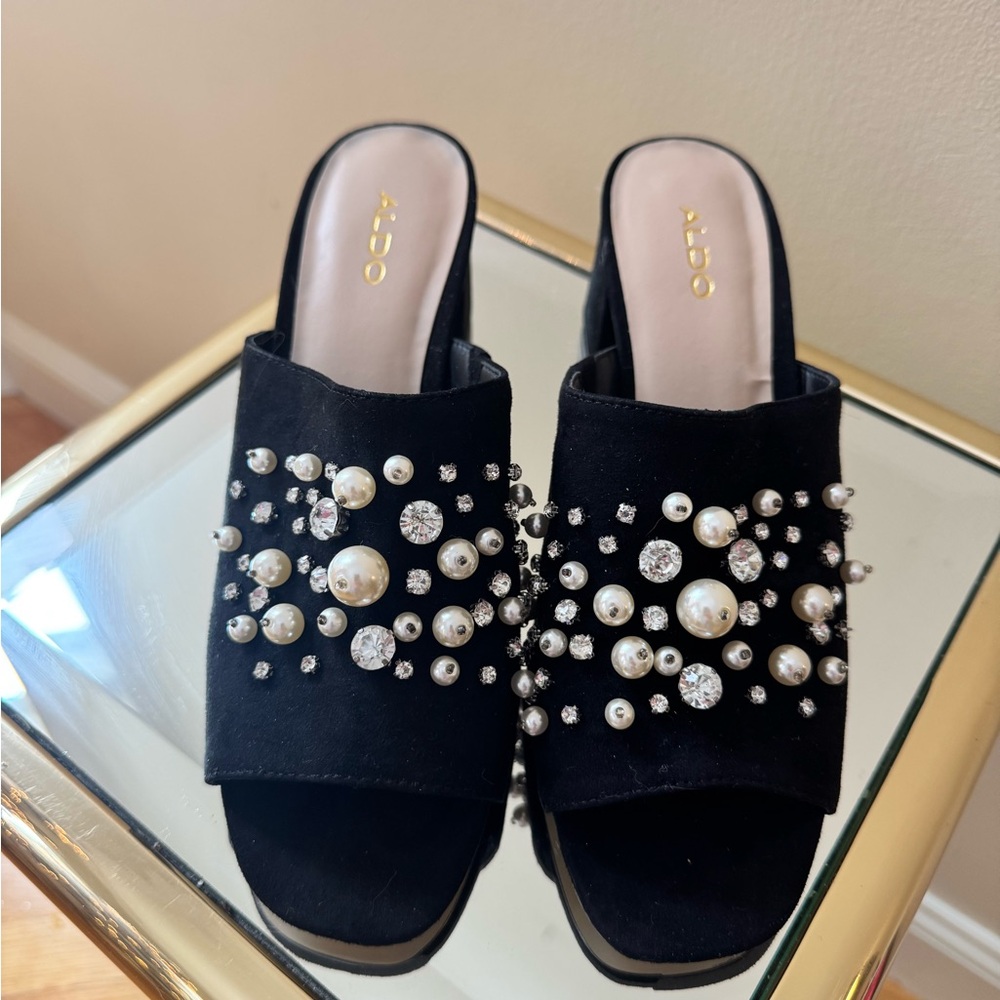 Aldo Black Pearl Embellished Mules
